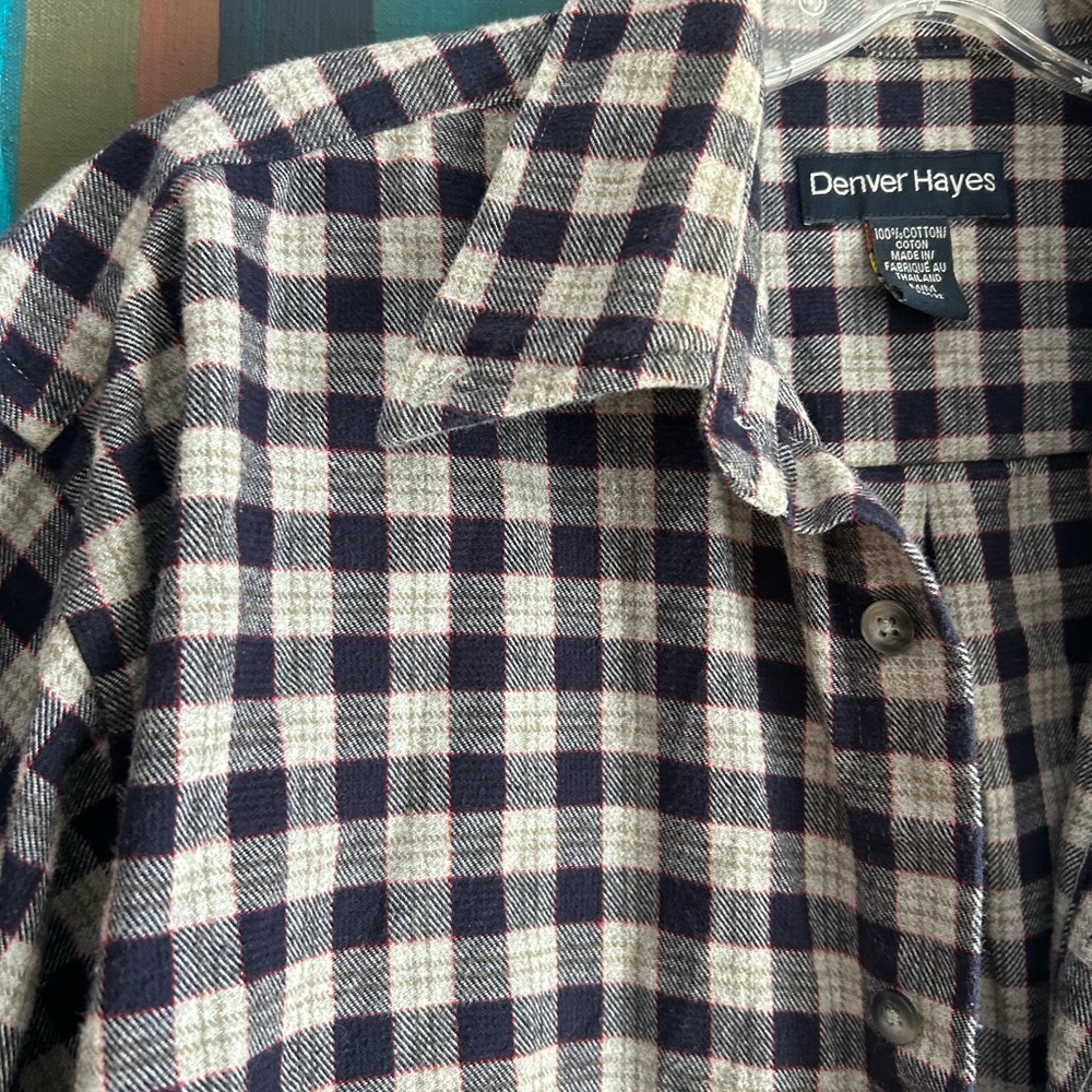 Denver Hayes Navy and White Plaid Flannel Shirt Medium - Picture 3 of 14